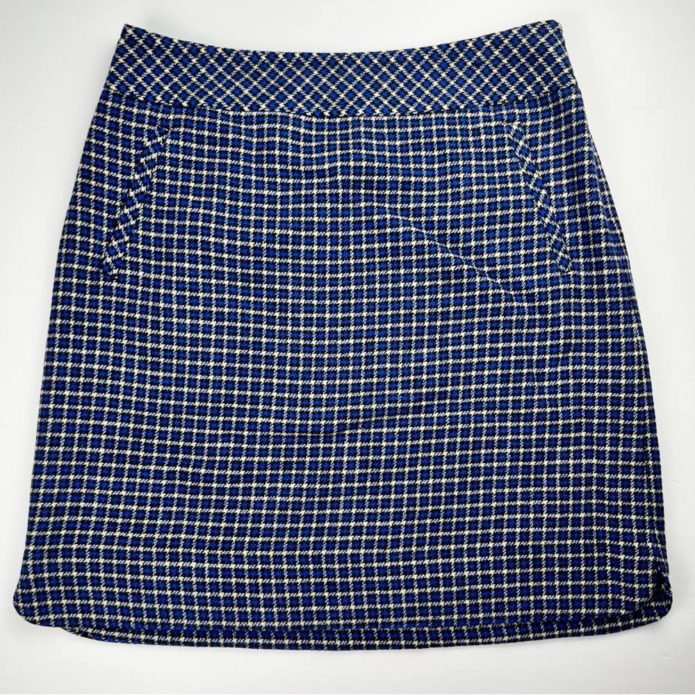 Talbots Blue Houndstooth Wool‎ Blend Skirt Size 6